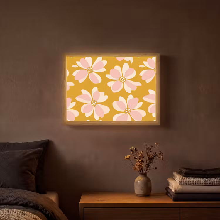 Vintage - Bloemen - Okergeel Light Box met batterij (Wandlamp) middel 907 -sfeer4