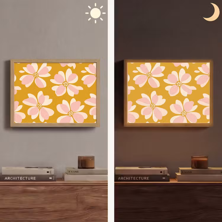 Vintage - Bloemen - Okergeel Light Box met batterij (Wandlamp) middel 907 -sfeer3