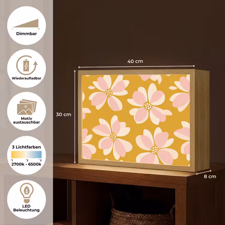 Vintage - Bloemen - Okergeel Light Box met batterij (Wandlamp) middel 907 -USP_websiteoverzichtDE