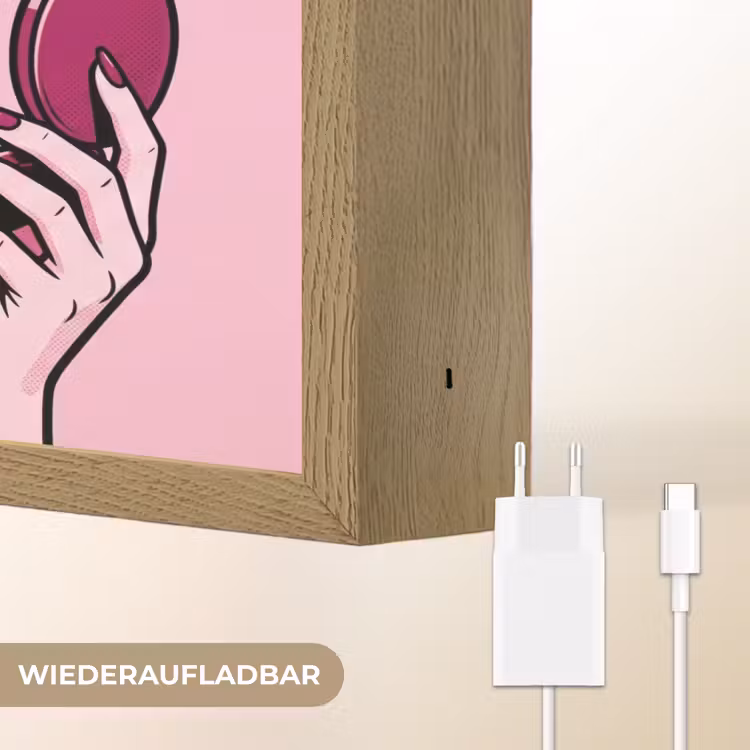 Vintage - Vrouw - Roze Light Box met batterij (Wandlamp) middel -USP_websiteoplaadbaarDE