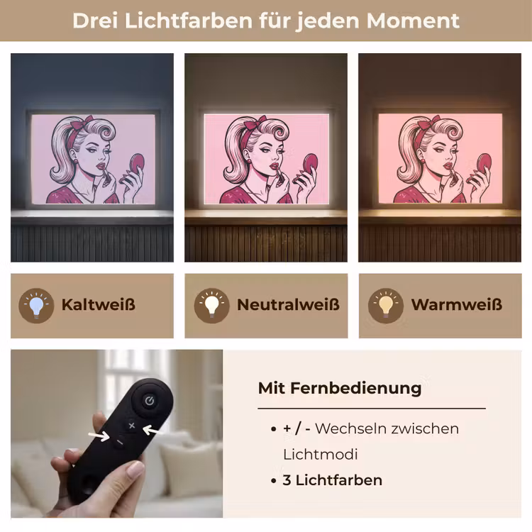 Vintage - Vrouw - Roze Light Box met batterij (Wandlamp) middel -USP_lichtkleurDE
