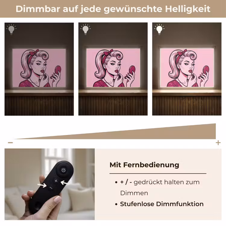Vintage - Vrouw - Roze Light Box met batterij (Wandlamp) middel -USP_dimbaarDE