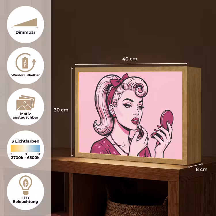 Vintage - Vrouw - Roze Light Box met batterij (Wandlamp) middel -USP_websiteoverzichtDE