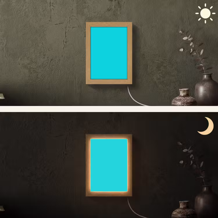 Vivid - Aquamarine - Turkoois Light Box met kabel (Wandlamp) klein 929 -sfeer3
