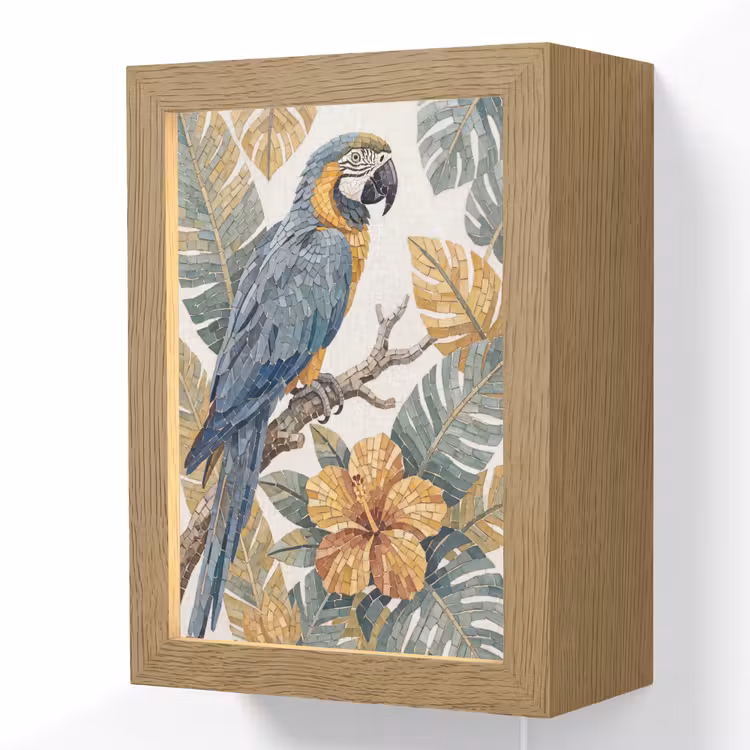 Vogel - Tak - Natuur - Mozaïek - Blauw Light Box met kabel (Wandlamp) klein -3d