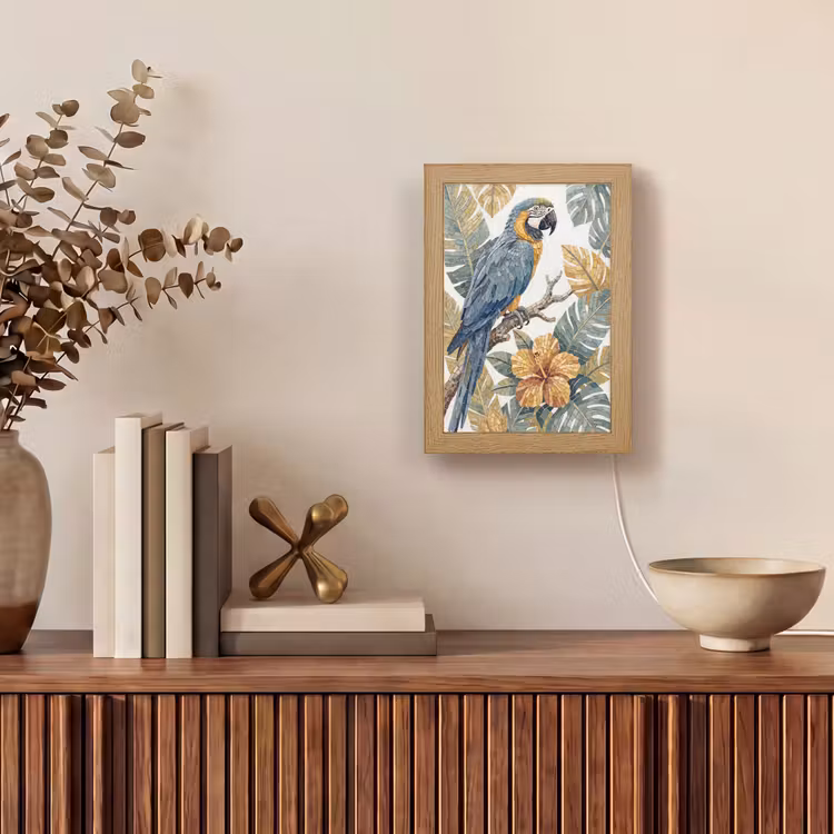 Vogel - Tak - Natuur - Mozaïek - Blauw Light Box met kabel (Wandlamp) klein -sfeer2