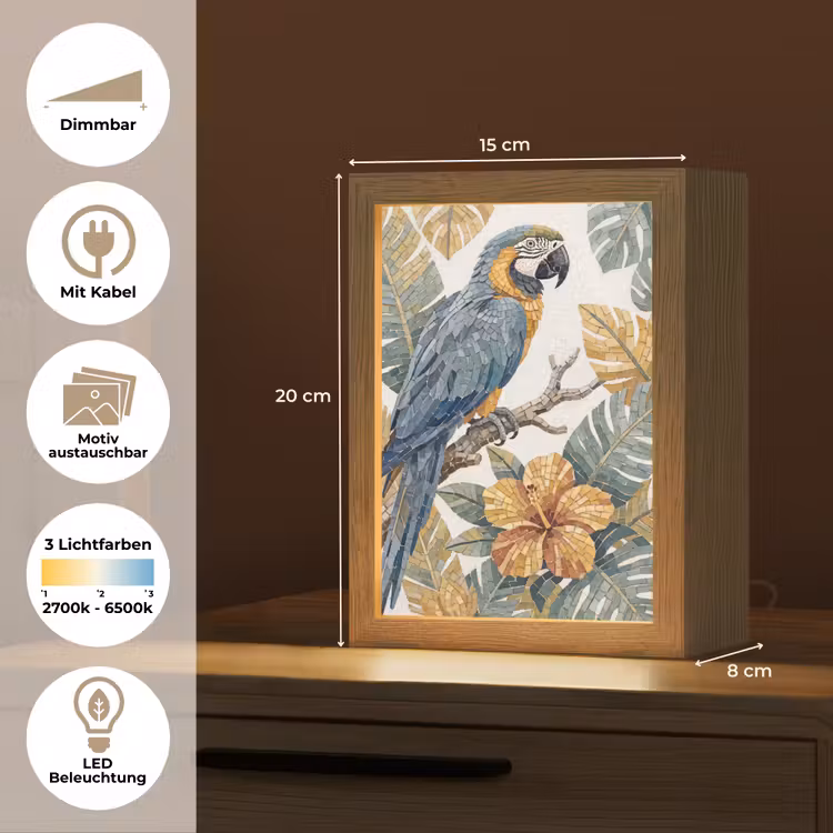 Vogel - Tak - Natuur - Mozaïek - Blauw Light Box met kabel (Wandlamp) klein -USP_websiteoverzichtDE