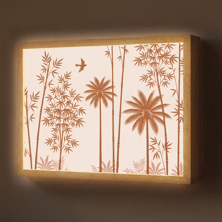 Vogel - Boom - Tropisch - Minimalistisch - Bruin Light Box met batterij (Wandlamp) middel -z3d_website