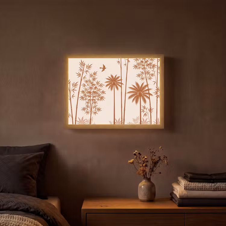 Vogel - Boom - Tropisch - Minimalistisch - Bruin Light Box met batterij (Wandlamp) middel -sfeer4