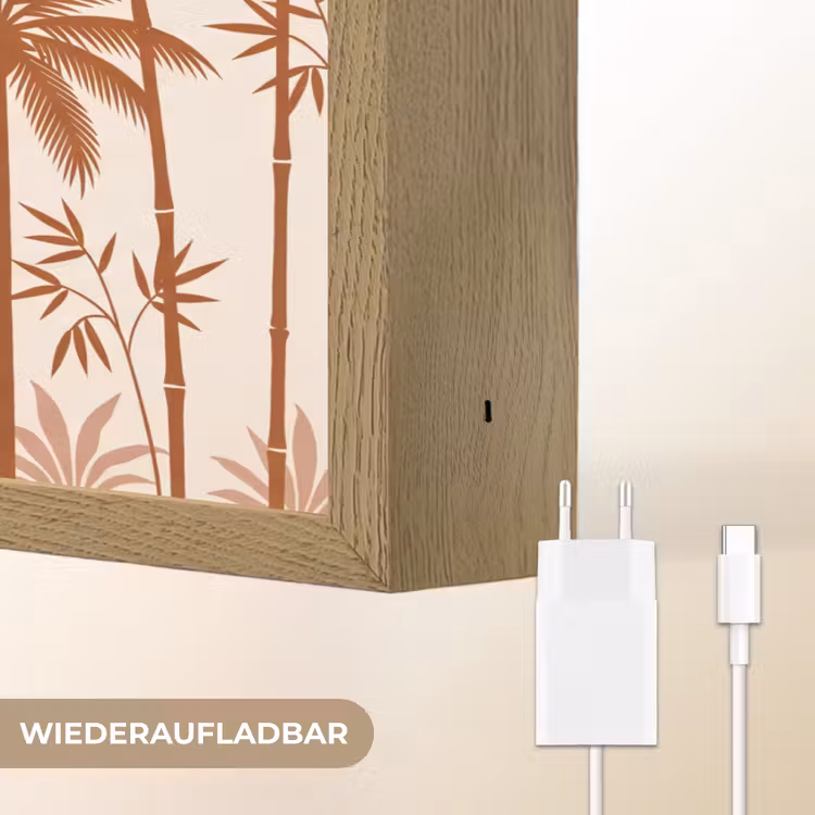 Vogel - Boom - Tropisch - Minimalistisch - Bruin Light Box met batterij (Wandlamp) middel -USP_websiteoplaadbaarDE
