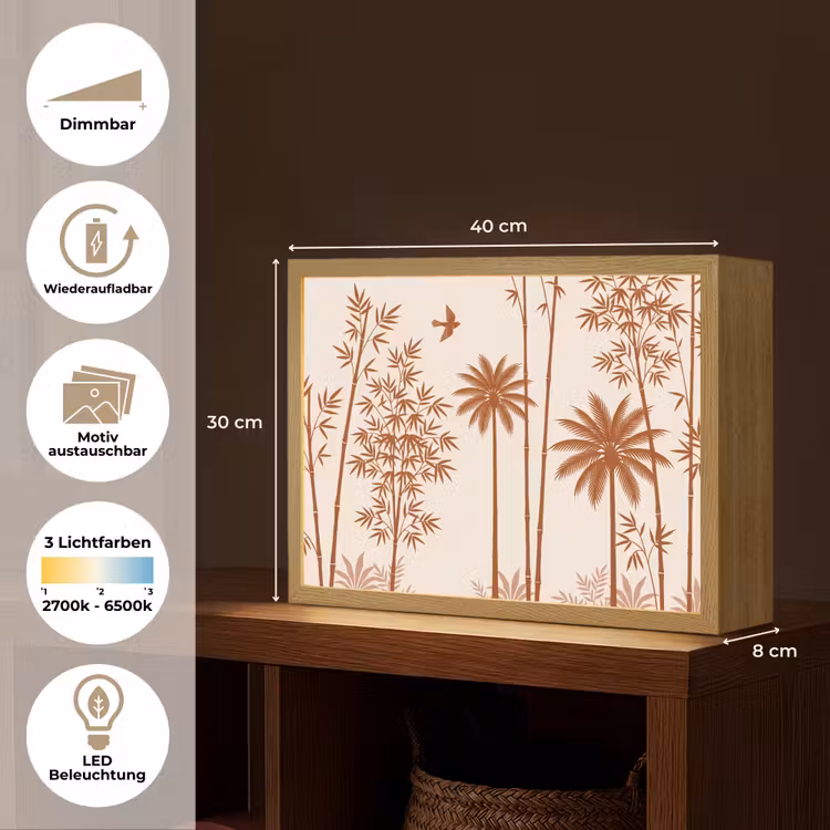 Vogel - Boom - Tropisch - Minimalistisch - Bruin Light Box met batterij (Wandlamp) middel -USP_websiteoverzichtDE