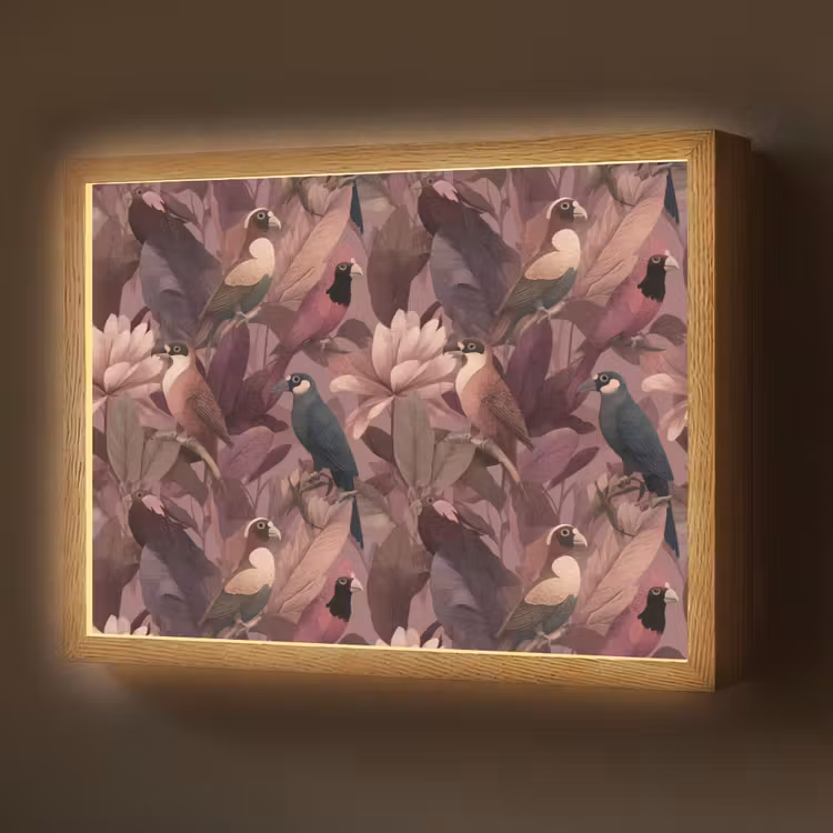 Vogels - Bladeren - Roze Light Box met batterij (Wandlamp) middel 907 -z3d_website