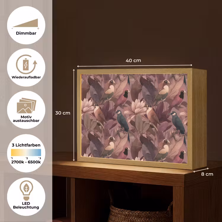 Vogels - Bladeren - Roze Light Box met batterij (Wandlamp) middel 907 -USP_websiteoverzichtDE