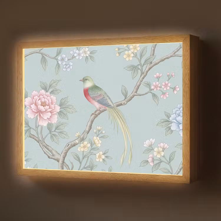 Vogel - Bloemen - Kleurrijk Light Box met batterij (Wandlamp) middel -z3d_website