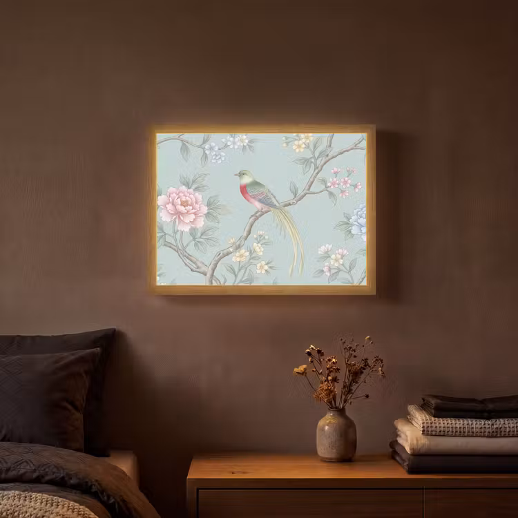 Vogel - Bloemen - Kleurrijk Light Box met batterij (Wandlamp) middel -sfeer4