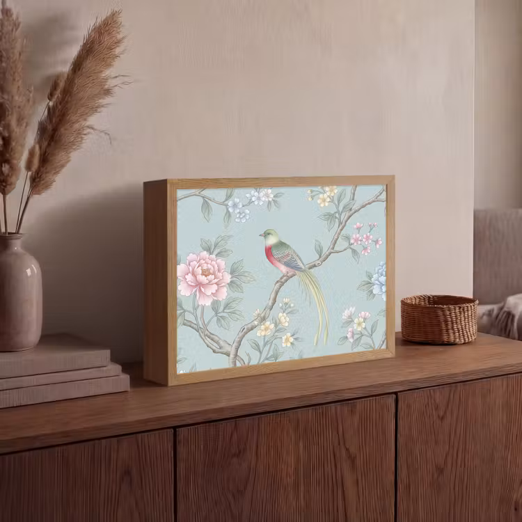 Vogel - Bloemen - Kleurrijk Light Box met batterij (Wandlamp) middel -sfeer2
