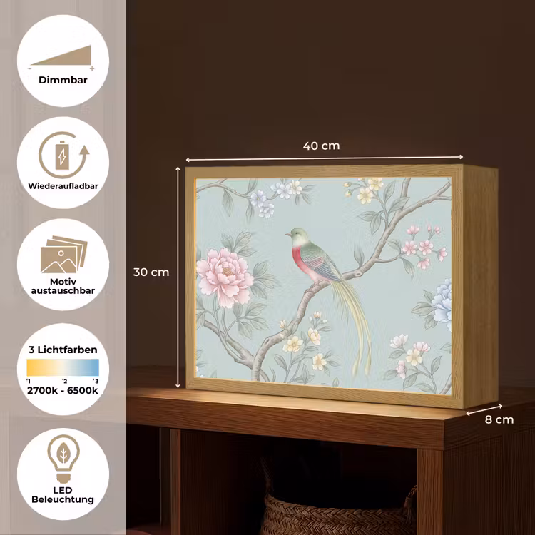 Vogel - Bloemen - Kleurrijk Light Box met batterij (Wandlamp) middel -USP_websiteoverzichtDE