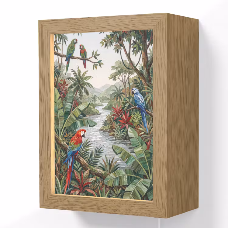 Vogel - Jungle - Natuur - Mozaïek - Groen Light Box met kabel (Wandlamp) klein -3d