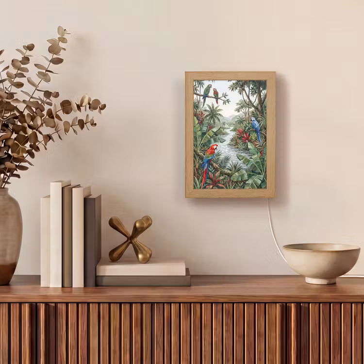 Vogel - Jungle - Natuur - Mozaïek - Groen Light Box met kabel (Wandlamp) klein -sfeer2