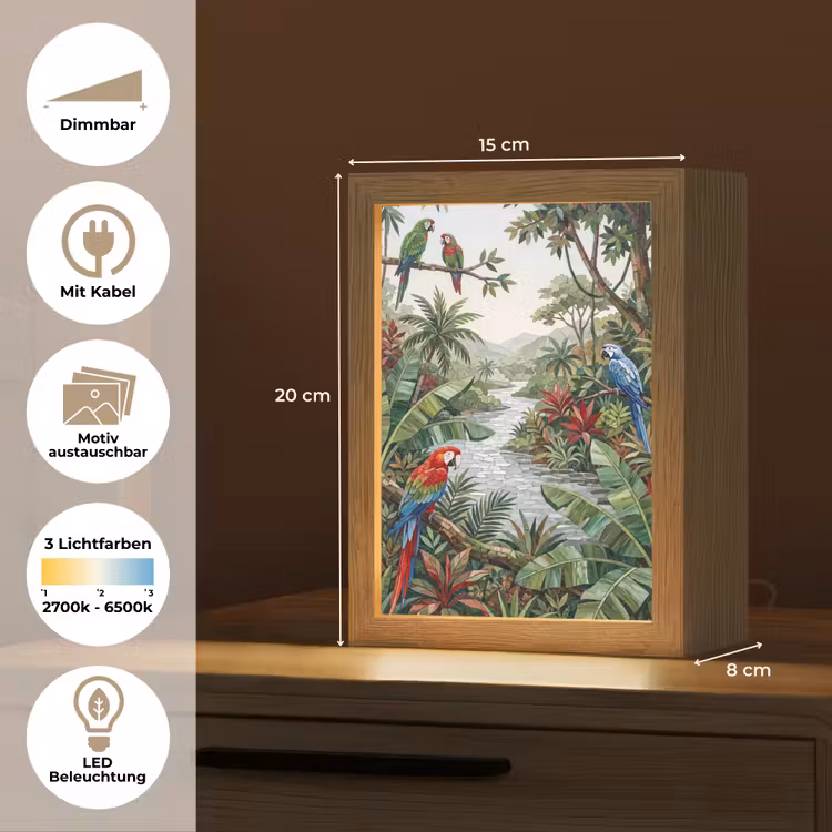 Vogel - Jungle - Natuur - Mozaïek - Groen Light Box met kabel (Wandlamp) klein -USP_websiteoverzichtDE