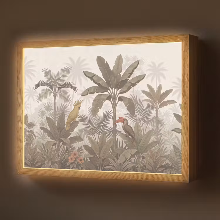 Vogel - Jungle - Tropisch - Illustratie - Groen Light Box met batterij (Wandlamp) middel -z3d_website