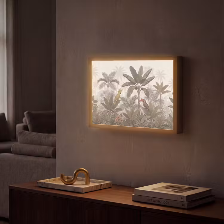 Vogel - Jungle - Tropisch - Illustratie - Groen Light Box met batterij (Wandlamp) middel -sfeer1