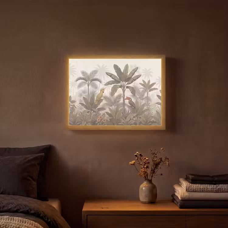 Vogel - Jungle - Tropisch - Illustratie - Groen Light Box met batterij (Wandlamp) middel -sfeer4