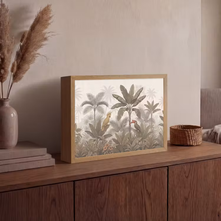 Vogel - Jungle - Tropisch - Illustratie - Groen Light Box met batterij (Wandlamp) middel -sfeer2