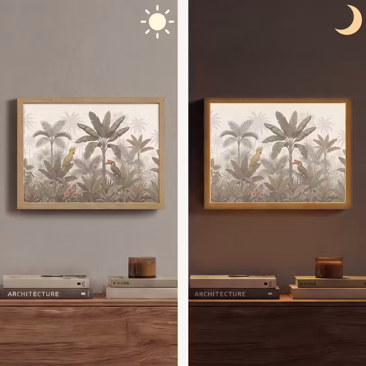 Vogel - Jungle - Tropisch - Illustratie - Groen Light Box met batterij (Wandlamp) middel -sfeer3