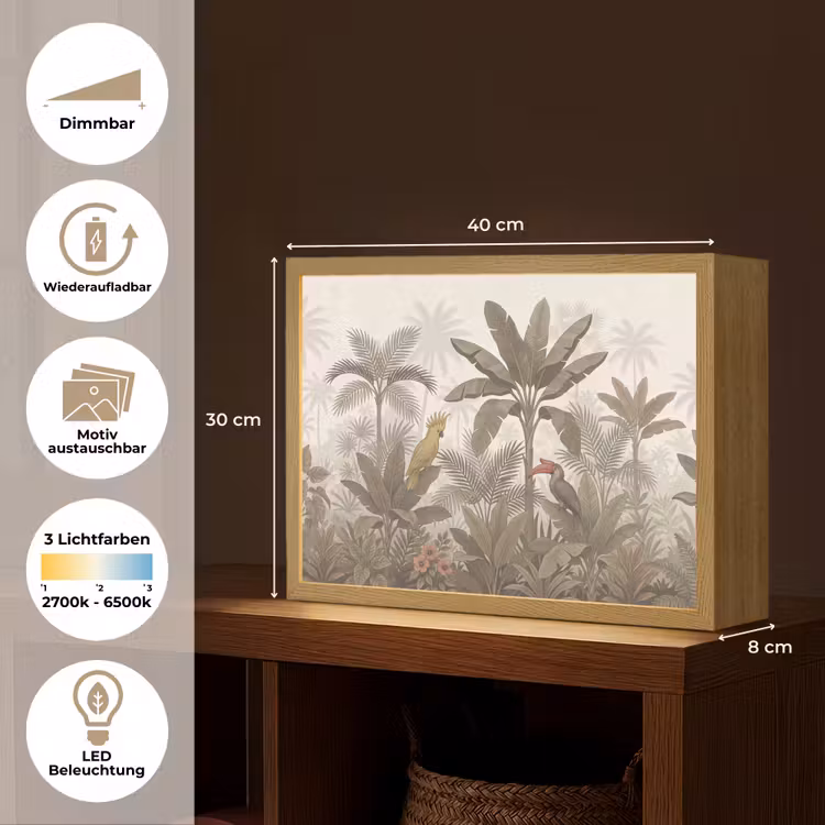 Vogel - Jungle - Tropisch - Illustratie - Groen Light Box met batterij (Wandlamp) middel -USP_websiteoverzichtDE