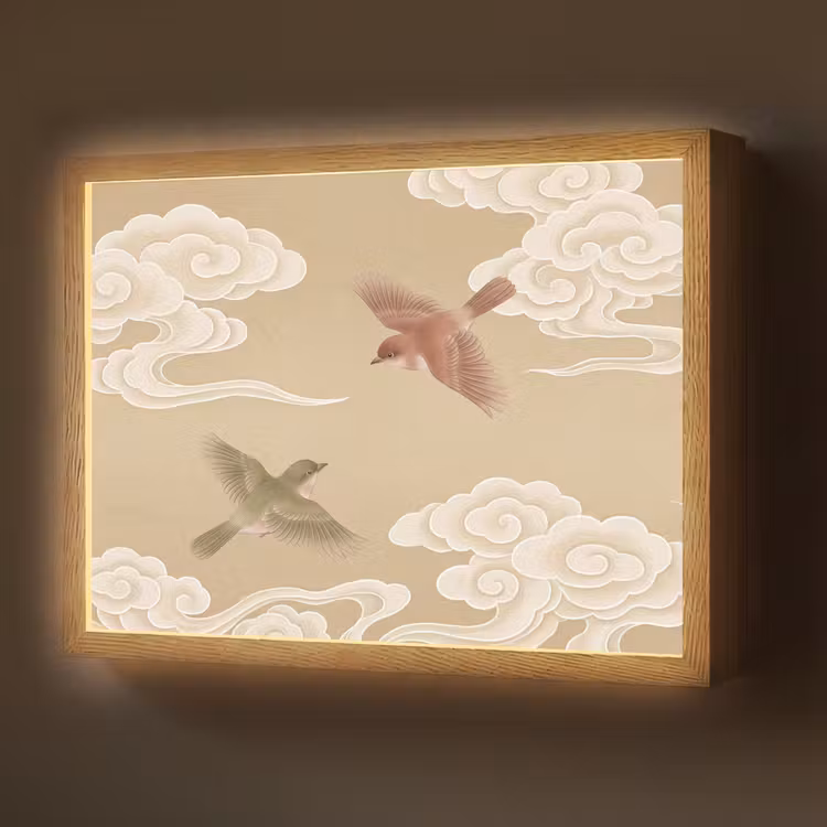 Vogels - Vliegen - Beige Light Box met batterij (Wandlamp) middel -z3d_website