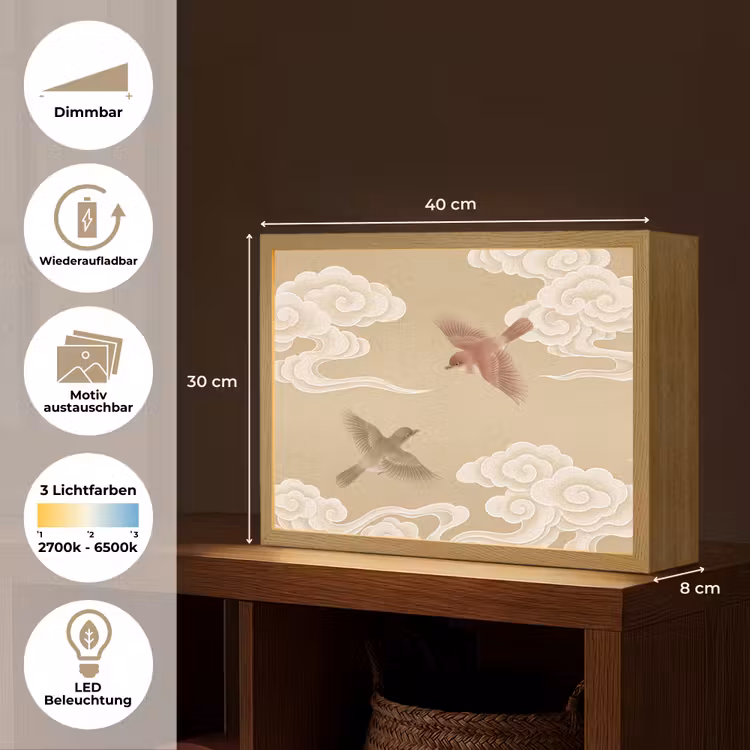 Vogels - Vliegen - Beige Light Box met batterij (Wandlamp) middel -USP_websiteoverzichtDE