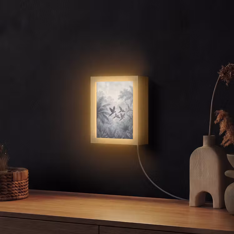Vogel - Vliegend - Jungle - Vintage - Dieren Light Box met kabel (Wandlamp) klein -sfeer1