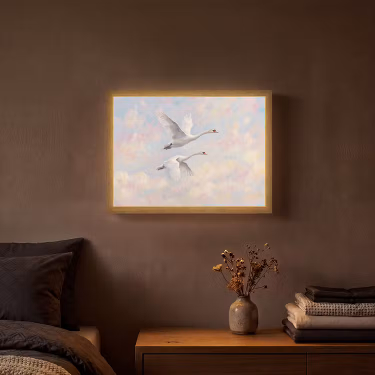 Vogel - Vliegend - Lucht - Modern - Pastel Light Box met batterij (Wandlamp) middel -sfeer4