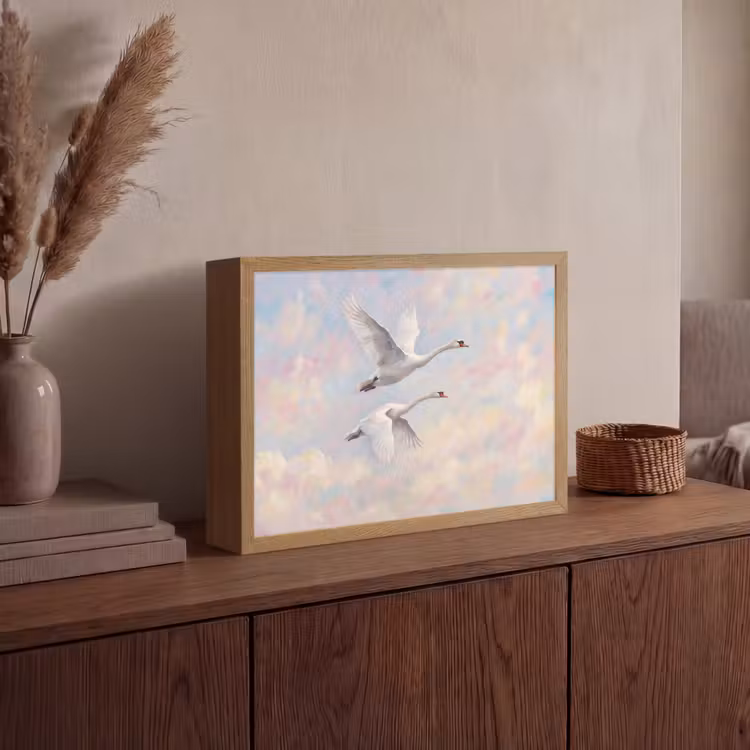 Vogel - Vliegend - Lucht - Modern - Pastel Light Box met batterij (Wandlamp) middel -sfeer2