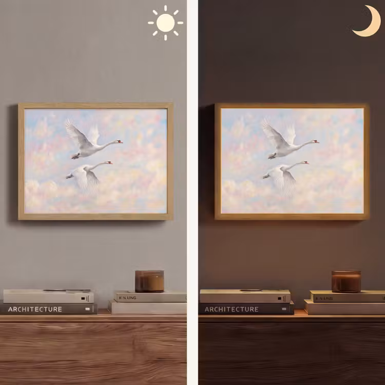 Vogel - Vliegend - Lucht - Modern - Pastel Light Box met batterij (Wandlamp) middel -sfeer3