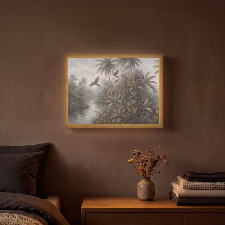 Vogel - Vliegend - Tropisch - Landschap - Klassiek Light Box met batterij (Wandlamp) middel -sfeer4