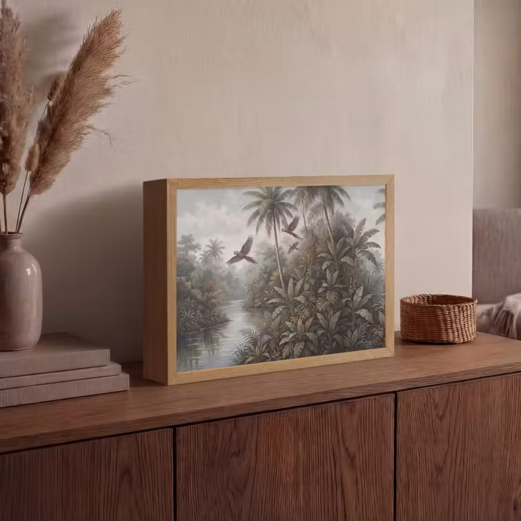 Vogel - Vliegend - Tropisch - Landschap - Klassiek Light Box met batterij (Wandlamp) middel -sfeer2