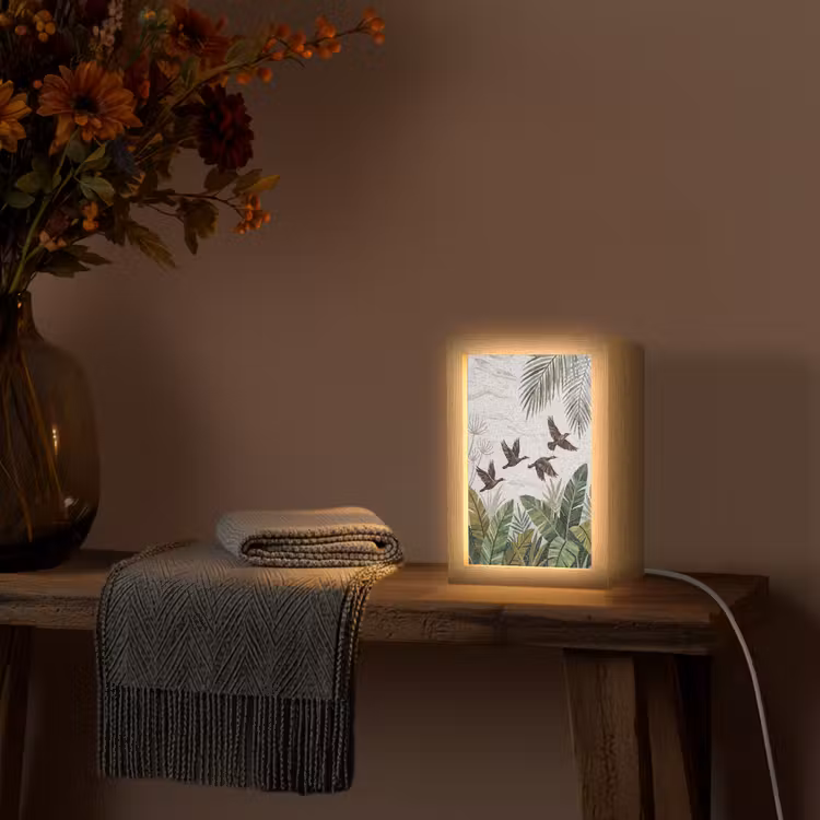 Vogel - Vliegend - Tropisch - Mozaïek - Groen Light Box met kabel (Wandlamp) klein -sfeer4