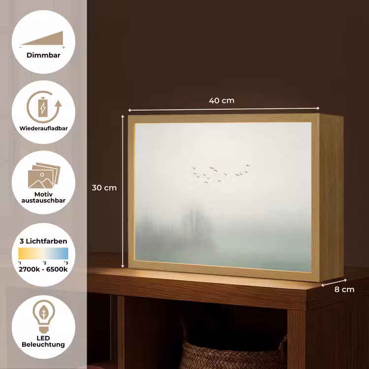 Vogel - Vlucht - Natuur - Minimalistisch Light Box met batterij (Wandlamp) middel -USP_websiteoverzichtDE