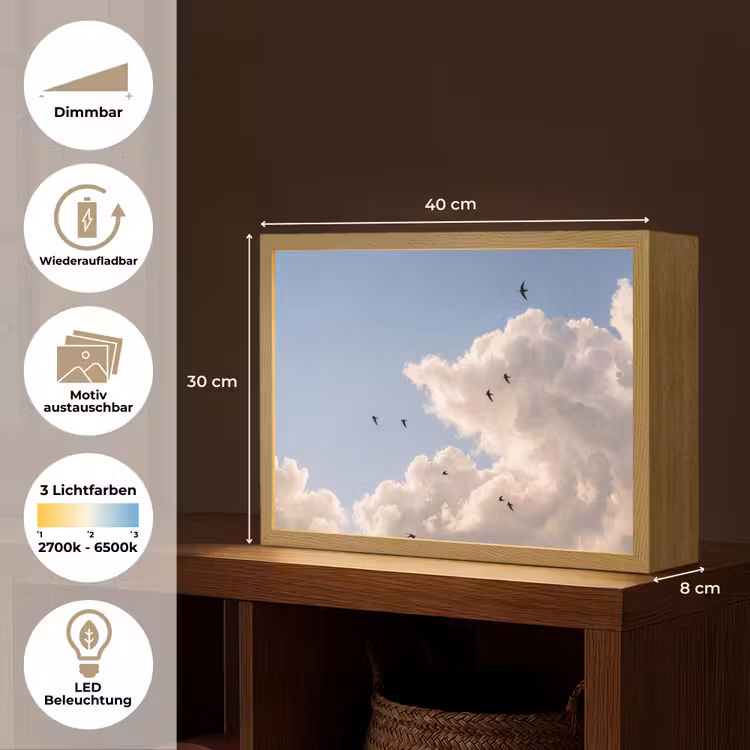 Vogel - Vlucht - Wolken - Natuur - Blauw Light Box met batterij (Wandlamp) middel -USP_websiteoverzichtDE