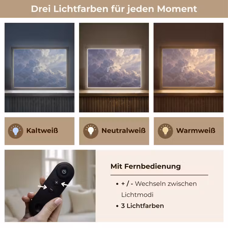 Vogel - Vliegend - Natuur - Wit - Wolken Light Box met batterij (Wandlamp) middel -USP_lichtkleurDE