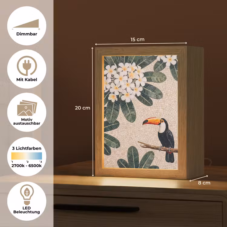 Vogel - Mozaïek - Tropisch - Natuur - Kleurrijk Light Box met kabel (Wandlamp) klein -USP_websiteoverzichtDE