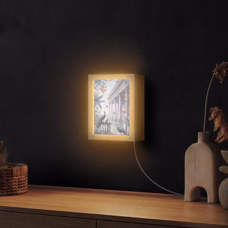 Vogel - Pauw - Architectuur - Klassiek - Groen Light Box met kabel (Wandlamp) klein -sfeer1