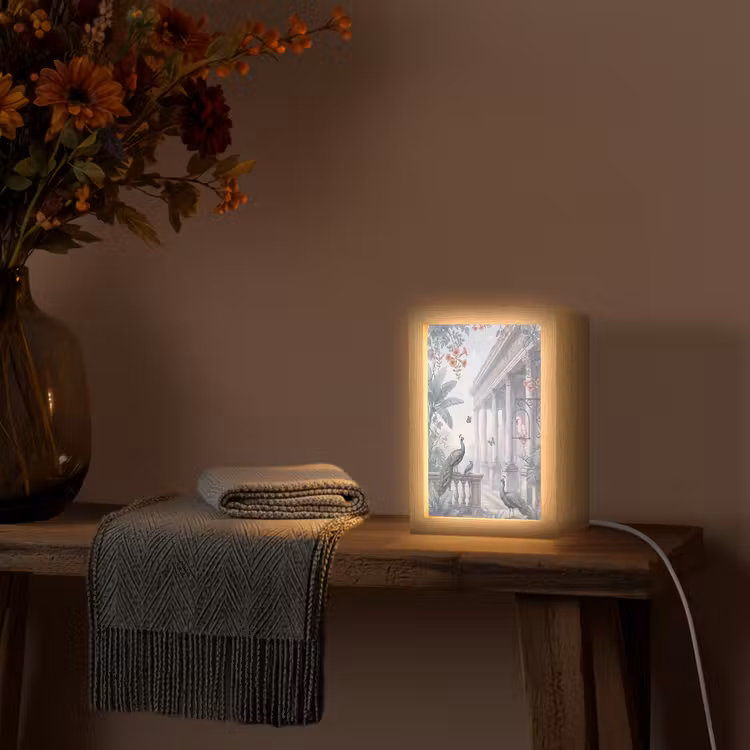 Vogel - Pauw - Architectuur - Klassiek - Groen Light Box met kabel (Wandlamp) klein -sfeer4