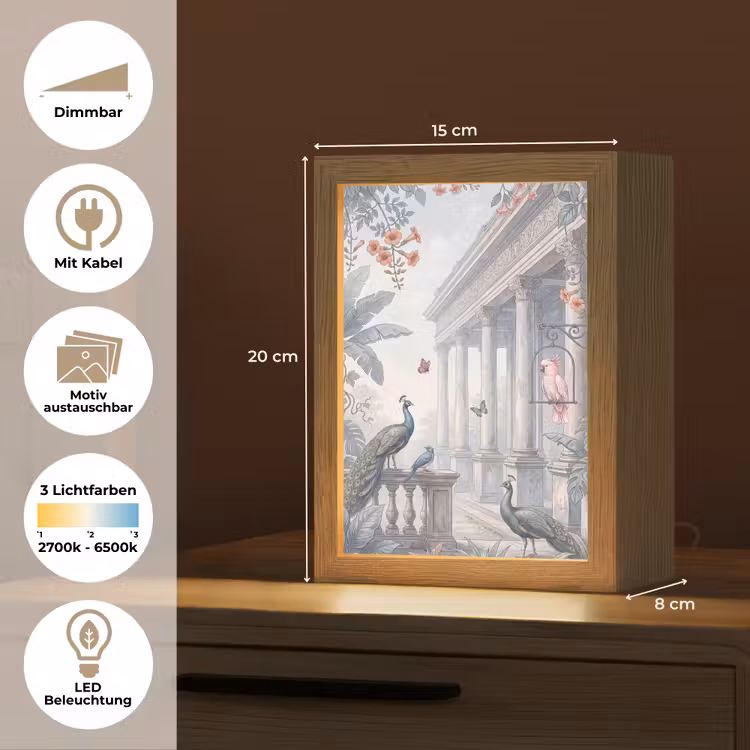 Vogel - Pauw - Architectuur - Klassiek - Groen Light Box met kabel (Wandlamp) klein -USP_websiteoverzichtDE