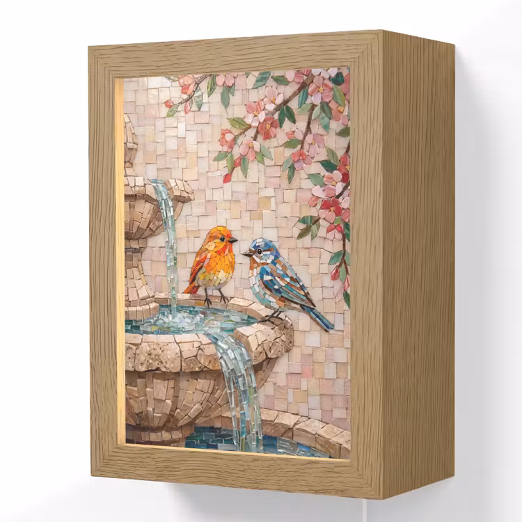Vogel - fontein - mozaiek - kleurrijk - dieren Light Box met kabel (Wandlamp) klein -3d
