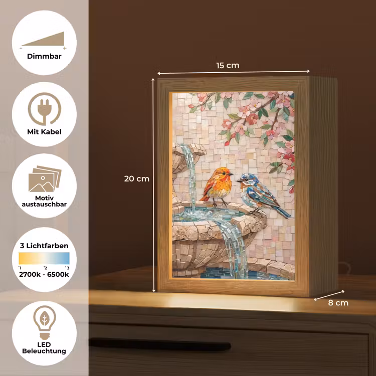 Vogel - fontein - mozaiek - kleurrijk - dieren Light Box met kabel (Wandlamp) klein -USP_websiteoverzichtDE
