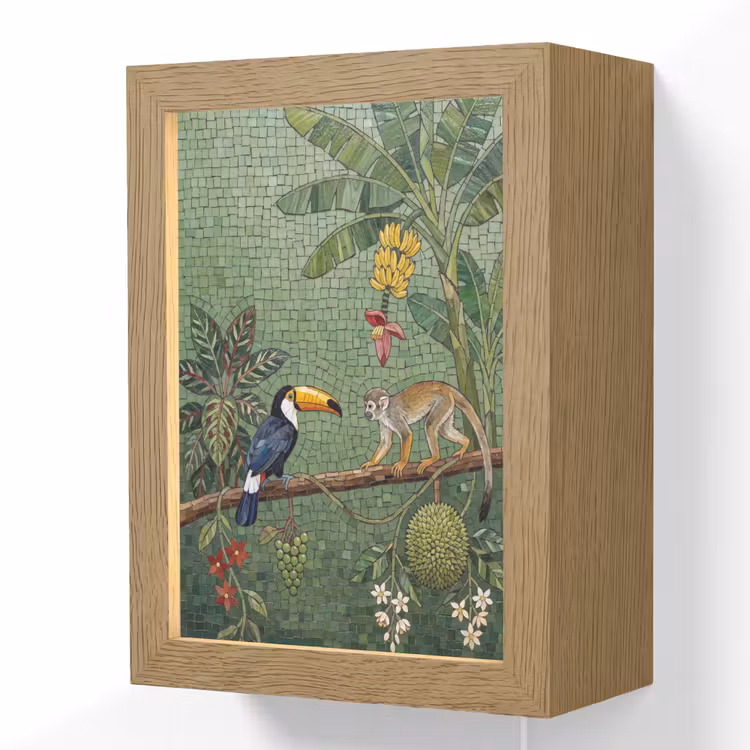 Vogel - Dier - Jungle - Mozaïek - Natuur Light Box met kabel (Wandlamp) klein -3d