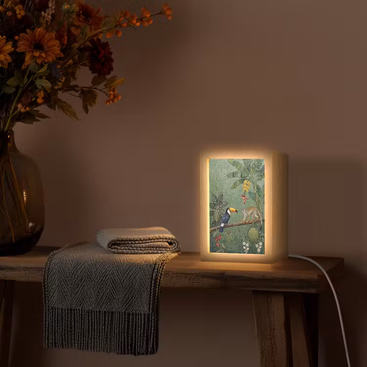 Vogel - Dier - Jungle - Mozaïek - Natuur Light Box met kabel (Wandlamp) klein -sfeer4